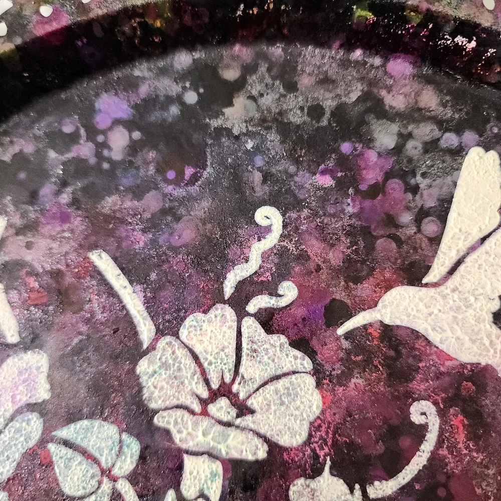 HANDCRAFTED Upcycled Metal Tray HANDPAINTED Tabletop Art Decor Floral Artwork